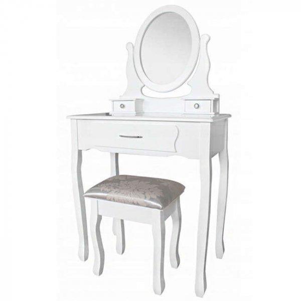 ProCart® Toalett szék és asztalkészlet, ovális tükör, 3 fiók, vintage
kivitel, fehér