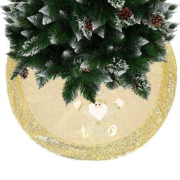 Springos Karácsonyfa szőnyeg, 106 cm, arany, Mikulás mintával