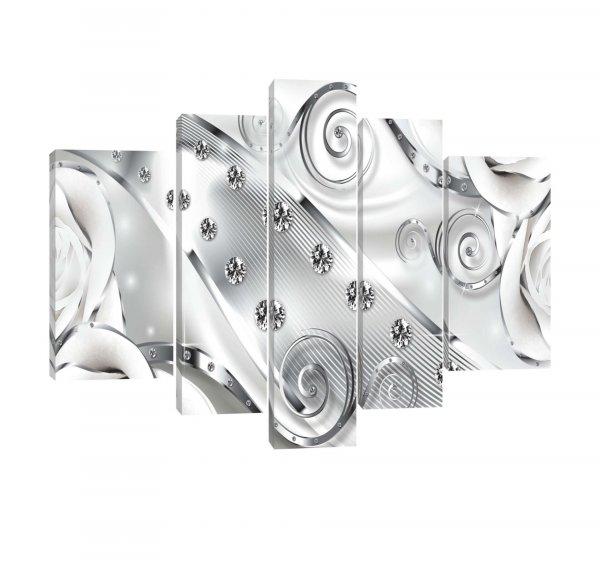 Vászonkép szett 5 darabos fehér virágos gyémánt 3D