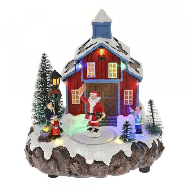 Karácsonyi falu dekorációs modell Animált ház forgó Mikulással, 20x17x20
cm, tarka