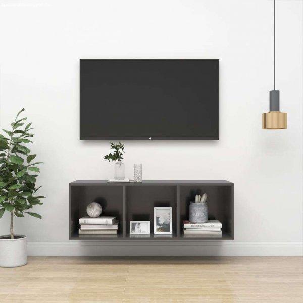 vidaXL magasfényű szürke forgácslap fali TV-szekrény 37 x 37 x 107 cm