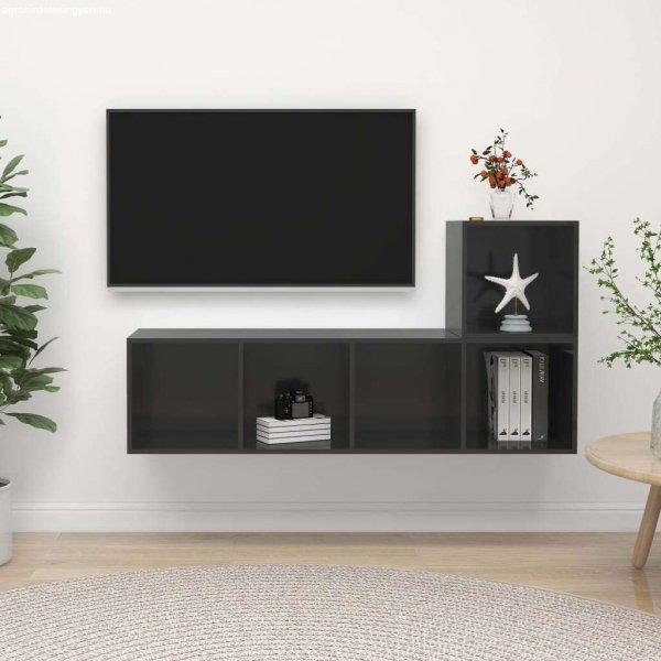 vidaXL 2 részes magasfényű szürke forgácslap TV-szekrény szett