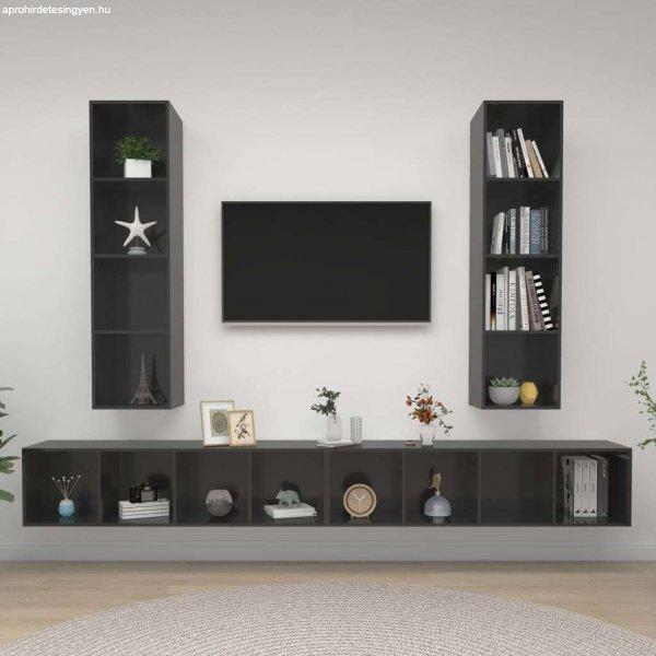 vidaXL 4 db magasfényű szürke forgácslap fali TV-szekrény