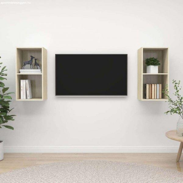 vidaXL 2 db tölgyszínű forgácslap falra szerelhető TV-szekrény