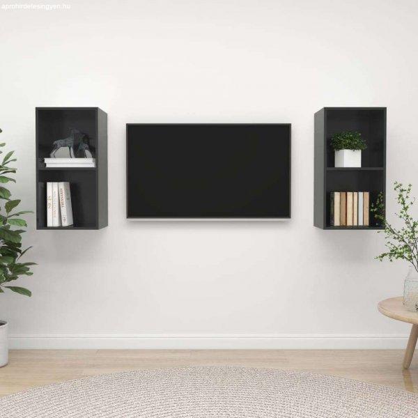 vidaXL 2 db magasfényű szürke forgácslap fali TV-szekrény