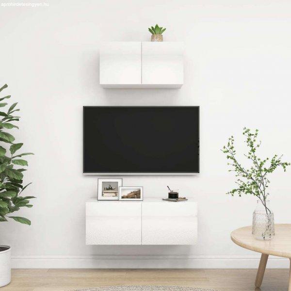 vidaXL 2 részes magasfényű fehér forgácslap TV-szekrényszett