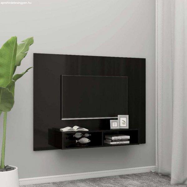 vidaXL magasfényű fekete fali forgácslap TV-szekrény 135x23,5x90 cm