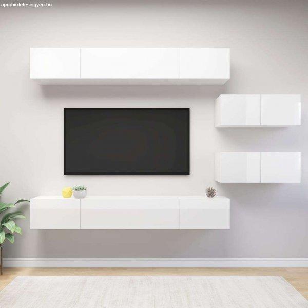 vidaXL 6 részes magasfényű fehér forgácslap TV-szekrényszett