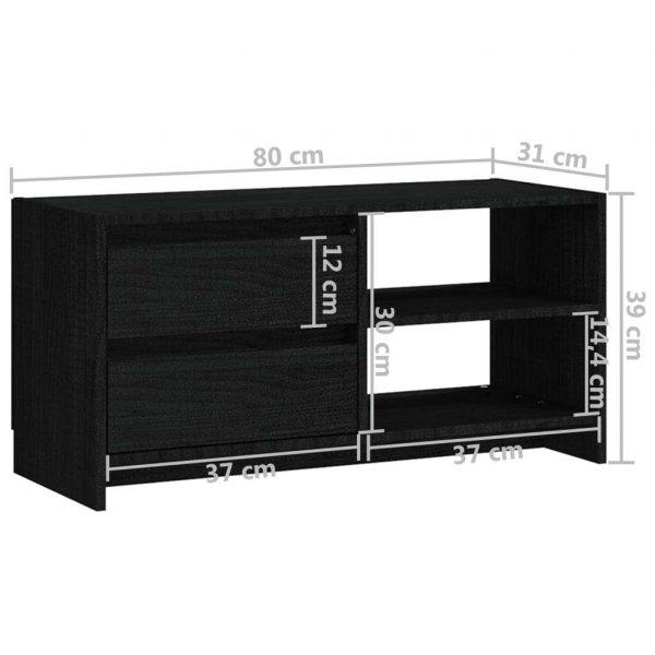 vidaXL fekete tömör fenyőfa TV-szekrény 80 x 31 x 39 cm