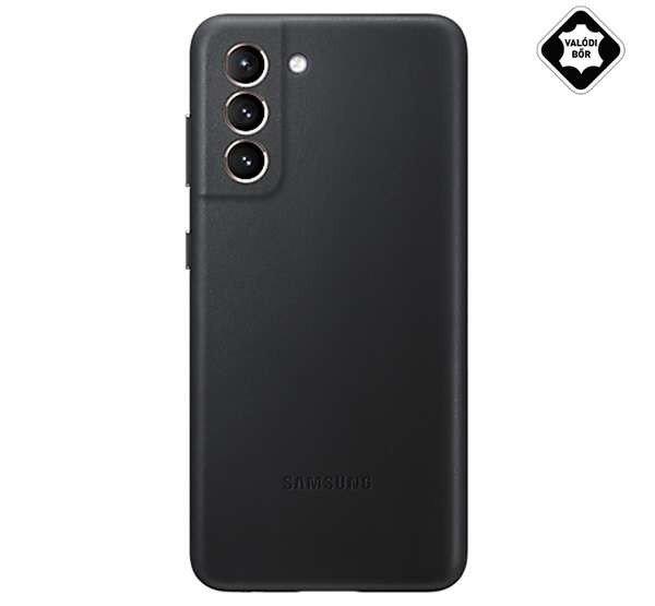 SAMSUNG műanyag telefonvédő (valódi bőr hátlap) FEKETE Samsung Galaxy S21
Plus (SM-G996) 5G