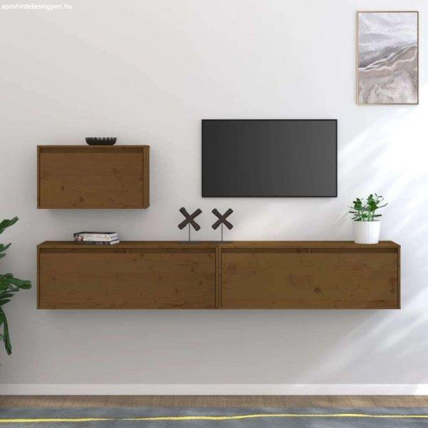 vidaXL 3 darab méz-barna tömör fenyőfa TV-szekrény