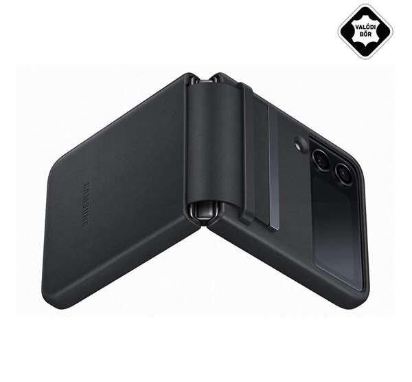 SAMSUNG műanyag telefonvédő (valódi bőr hátlap) FEKETE Samsung Galaxy Z
Flip4 5G (SM-F721)