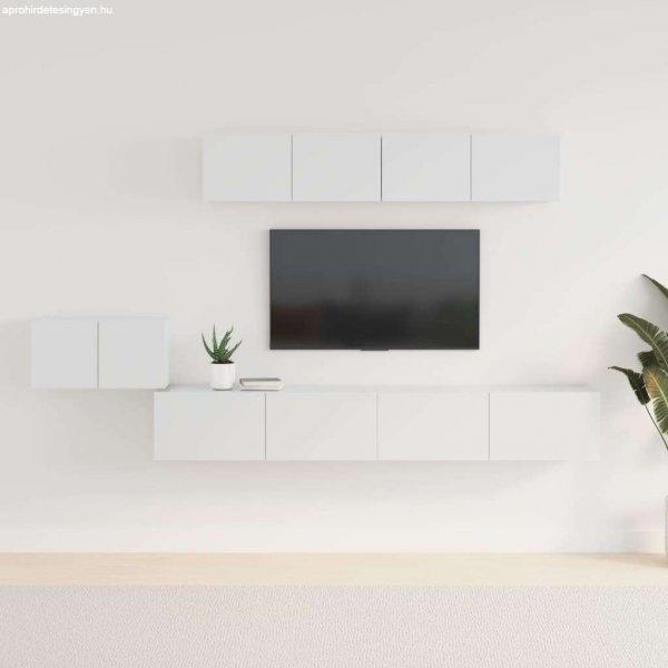 vidaXL 5 részes magasfényű fehér szerelt fa TV-szekrényszett