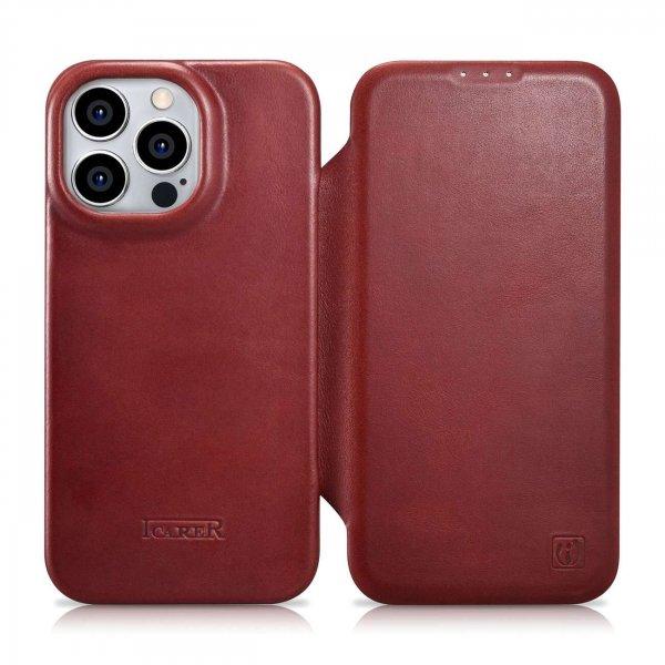 iCarer CE olajviasz prémium bőr fóliatok bőr tok iPhone 14 Pro Max Flip
mágneses MagSafe piros (AKI14220708-RD)