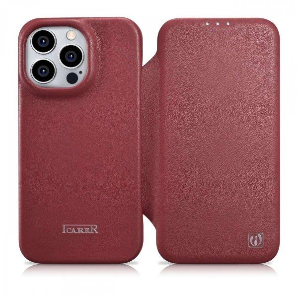 iCarer CE prémium bőr fóliatok iPhone 14 Pro Max Flip mágneses MagSafe piros
(WMI14220716-RD)