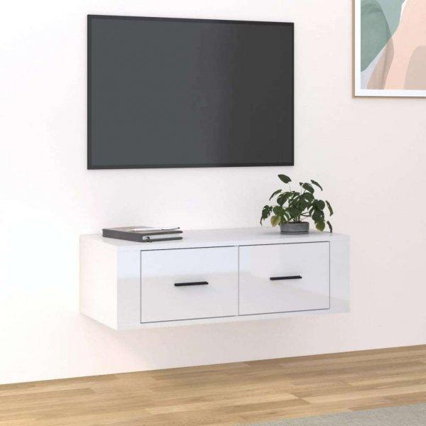 vidaXL magasfényű fehér szerelt fa függő TV-szekrény 80 x 36 x 25 cm