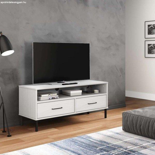 vidaXL OSLO fehér tömör fenyőfa TV-szekrény fém lábakkal