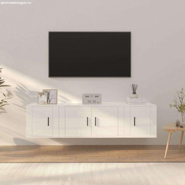 vidaXL 3 részes magasfényű fehér szerelt fa TV-szekrényszett
