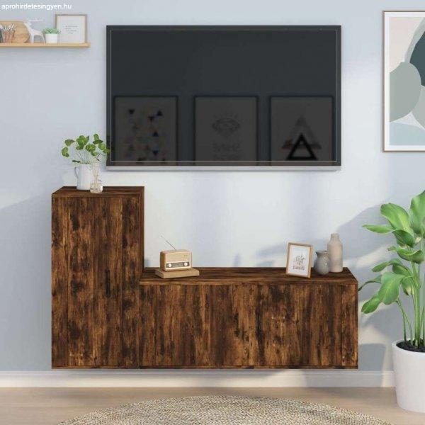 vidaXL 2 részes füstös tölgyszínű szerelt fa TV-szekrényszett
