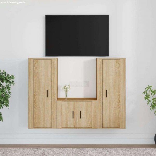 vidaXL 3 részes sonoma tölgy színű szerelt fa TV-szekrényszett
