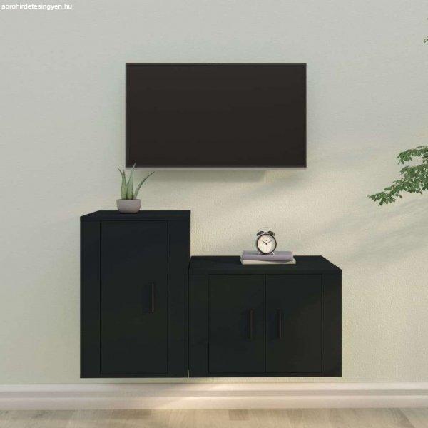 vidaXL 2-részes fekete szerelt fa TV-szekrényszett
