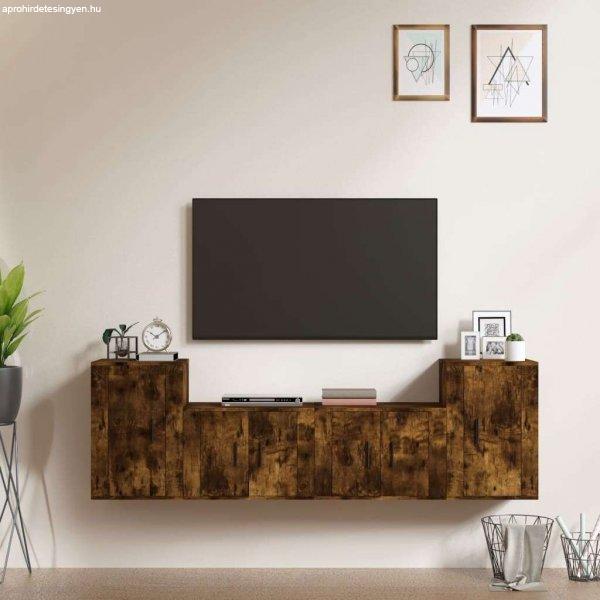vidaXL 4 részes füstös tölgyszínű szerelt fa TV-szekrényszett
