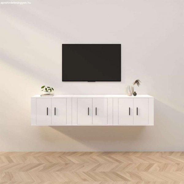 vidaXL 3 db magasfényű fehér fali TV-szekrény 57 x 34,5 x 40 cm