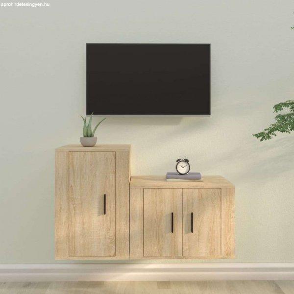 vidaXL 2-részes sonoma-tölgyszínű szerelt fa TV-szekrényszett