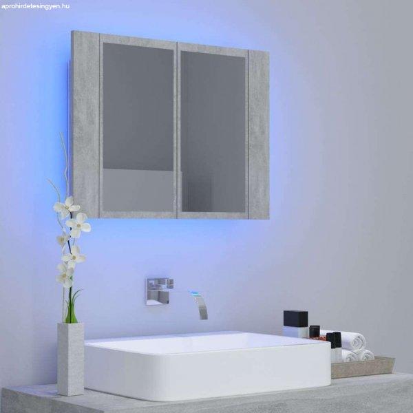 Betonszürke led-es tükrös fürdőszobaszekrény 60 x 12 x 45 cm