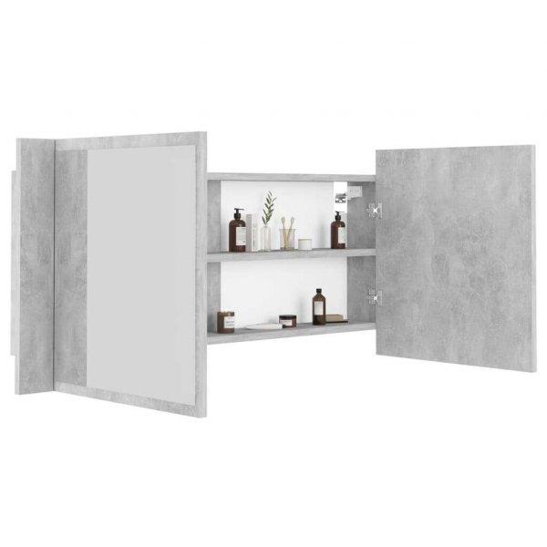 Betonszürke led-es tükrös fürdőszobaszekrény 100 x 12 x 45 cm