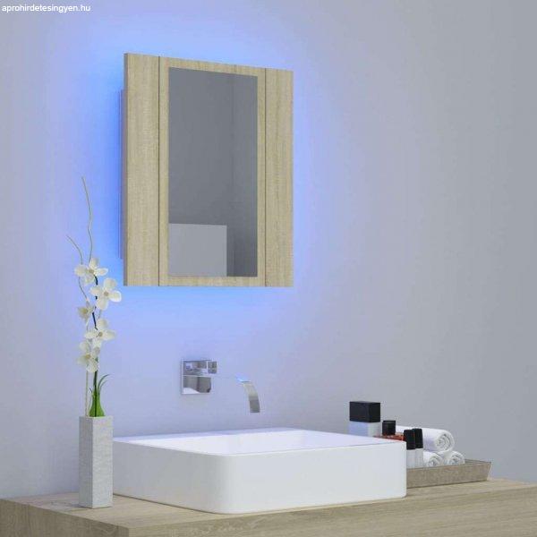 Tölgyszínű led-es tükrös fürdőszobaszekrény 40 x 12 x 45 cm