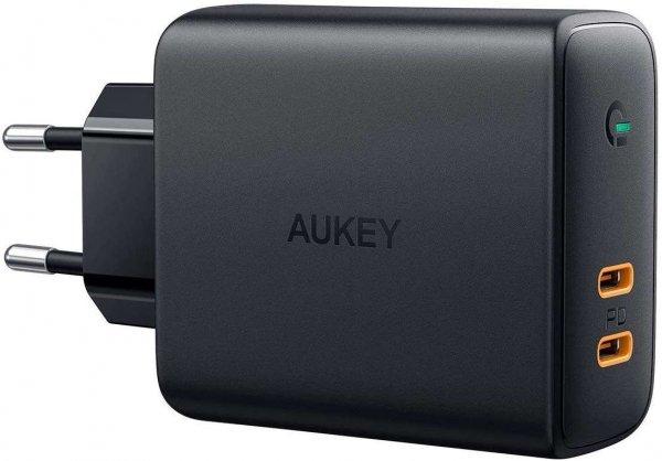 Aukey PA-D5 2 x USB C, 63 W Fekete fali töltő