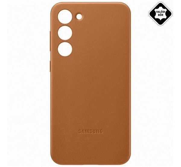 SAMSUNG műanyag telefonvédő (valódi bőr hátlap) BARNA Samsung Galaxy S23
(SM-S911)