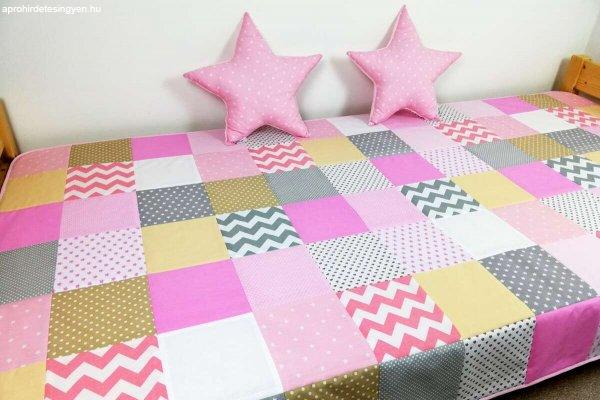Rózsaszín-bézs patchwork ágytakaró