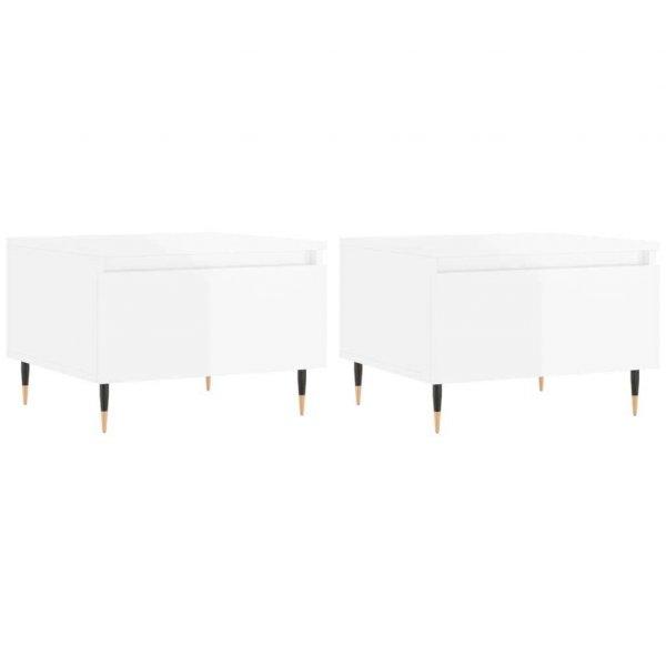 2 db magasfényű fehér szerelt fa dohányzóasztal 50 x 46 x 35 cm