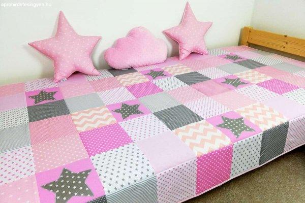 Csillagos rózsaszín patchwork ágytakaró