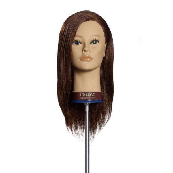 L'Image Nicola modellező babafej 35cm természetes sötétszőke hajjal