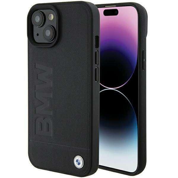 BWM bőr Hot Stamp tok iPhone 15 készülékhez - fekete
