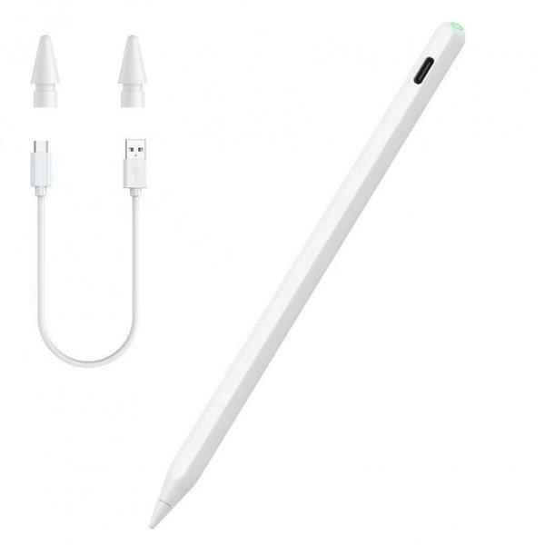 Stylus Pen érintőképernyős ceruza, iPad tablethez, mágneses tapadás,
tölthető, Kör LED-es akku szint jelző, kapacitív, fehér