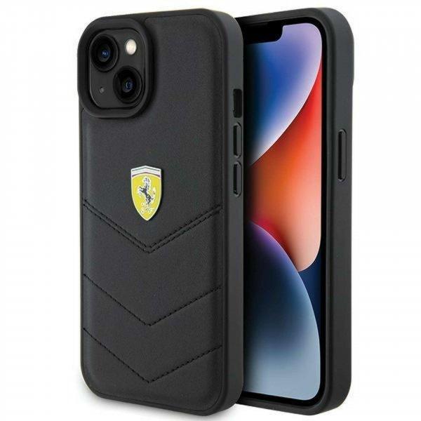 Ferrari steppelt fém logós tok iPhone 15-höz - fekete
