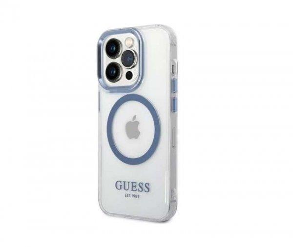 Guess Metal Outline Apple iPhone 14 Pro Magsafe Tok - Átlátszó/Kék