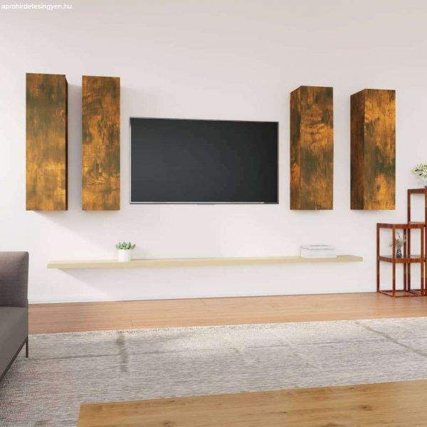 vidaXL 4 db füstös tölgyszínű szerelt fa TV-szekrény 30,5x30x110 cm