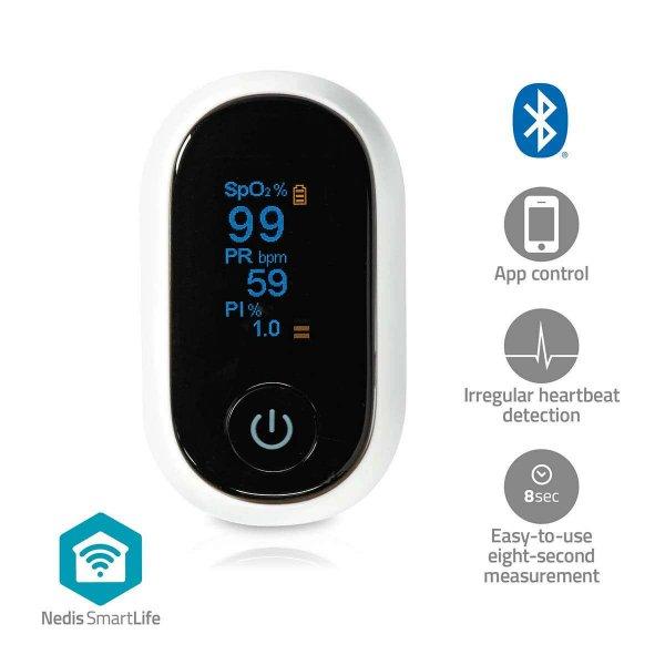 SmartLife Pulzoksziméter | Bluetooth | OLED Kijelző | Auditív riasztás /
Mozgásgátló interferencia / Nagy pontosságú érzékelő /
Oxigéntelítettség (SpO2) / Perfúziós index / Pulzusszám | Fehér