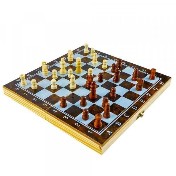 3 az 1-ben játék: sakk, ostábla, dáma! Fadoboz, 39.5x19.5cm