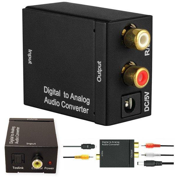 Digitalis RCA/Toslink - 2X RCA+3.5mm Jack, Analog audio
átalakitó/adapter/konverter, anya-anya, feke