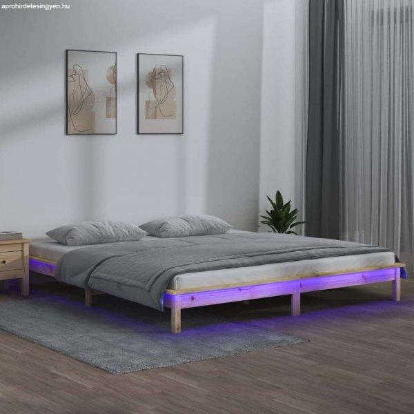 vidaXL tömör fa ágykeret LED-világítással 140 x 200 cm