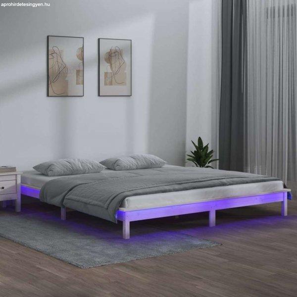 vidaXL fehér tömör fa ágykeret LED-világítással 140x190 cm