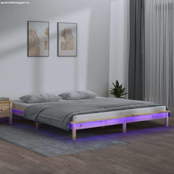 vidaXL tömör fa ágykeret LED-világítással 140x190 cm