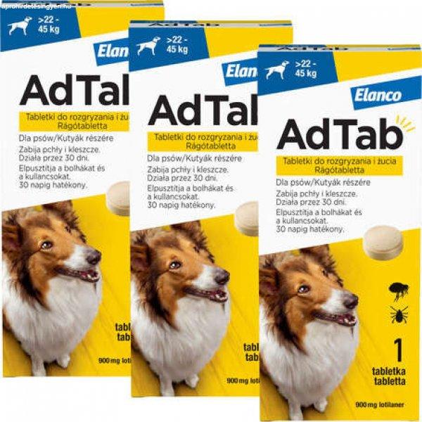 AdTab kullancs és bolha elleni rágótabletta kutyáknak (3 tablettás
kiszerelés | 22 - 45 kg | 3 x 900 mg)