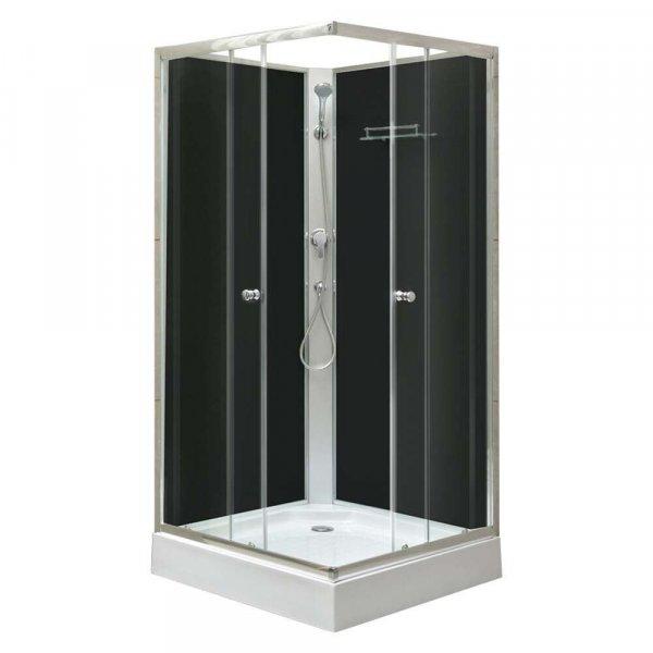 Leziter Polo Black II szögletes fekete hátfalas zuhanykabin, akril
zuhanytálcával, 80x80x195 cm-es méretben
